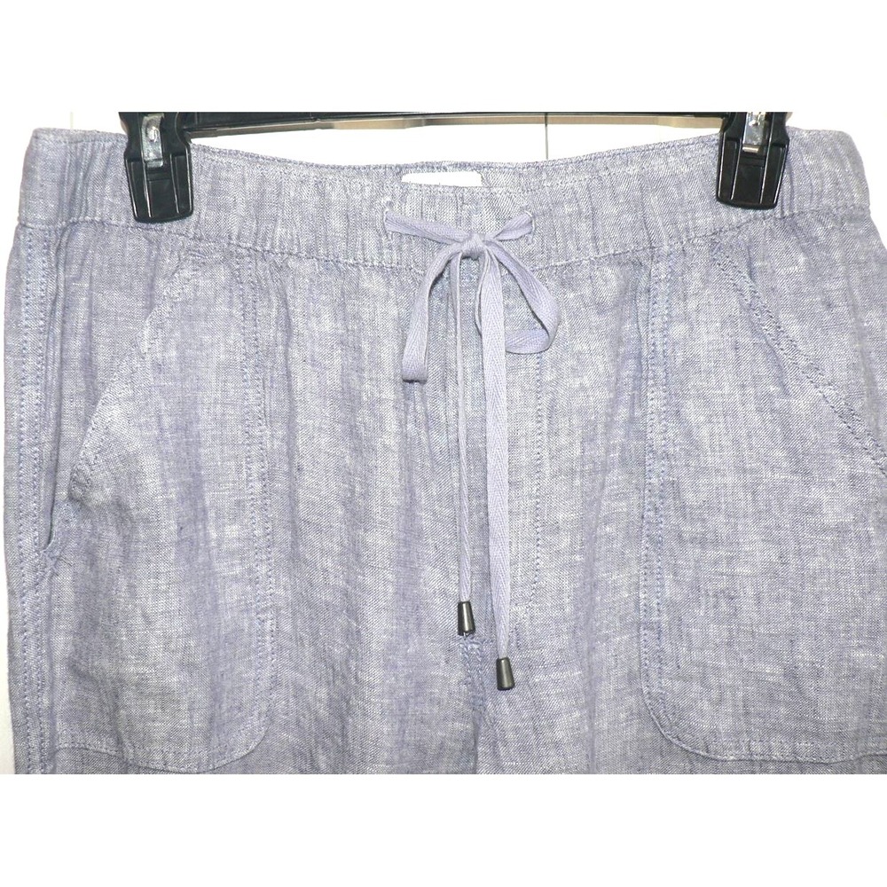 Nicole Miller Women's Linen Elastic Drawstring Waist Cargo Jogger Pants Blue Med - Picture 5 of 7